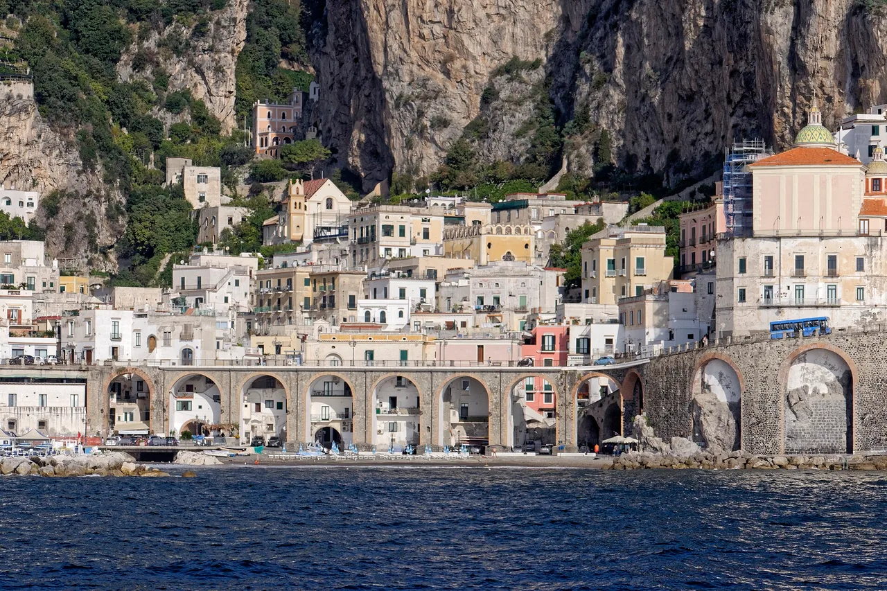 The village of Atrani on the Amalfi Coast, squeezed between the cliff and the sea