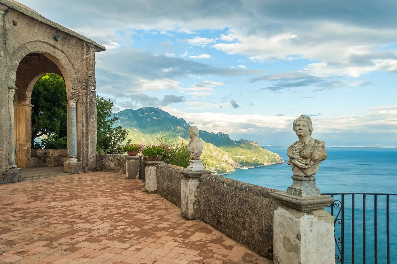 Villa Rufolo in Ravello, its terraced gardens above the coast