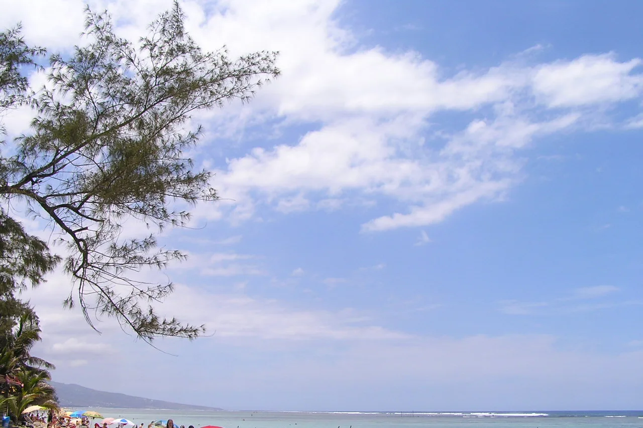 Der Strand von L'Ermitage an der Lagune, weißer Sand und Filao-Bäume, La Réunion