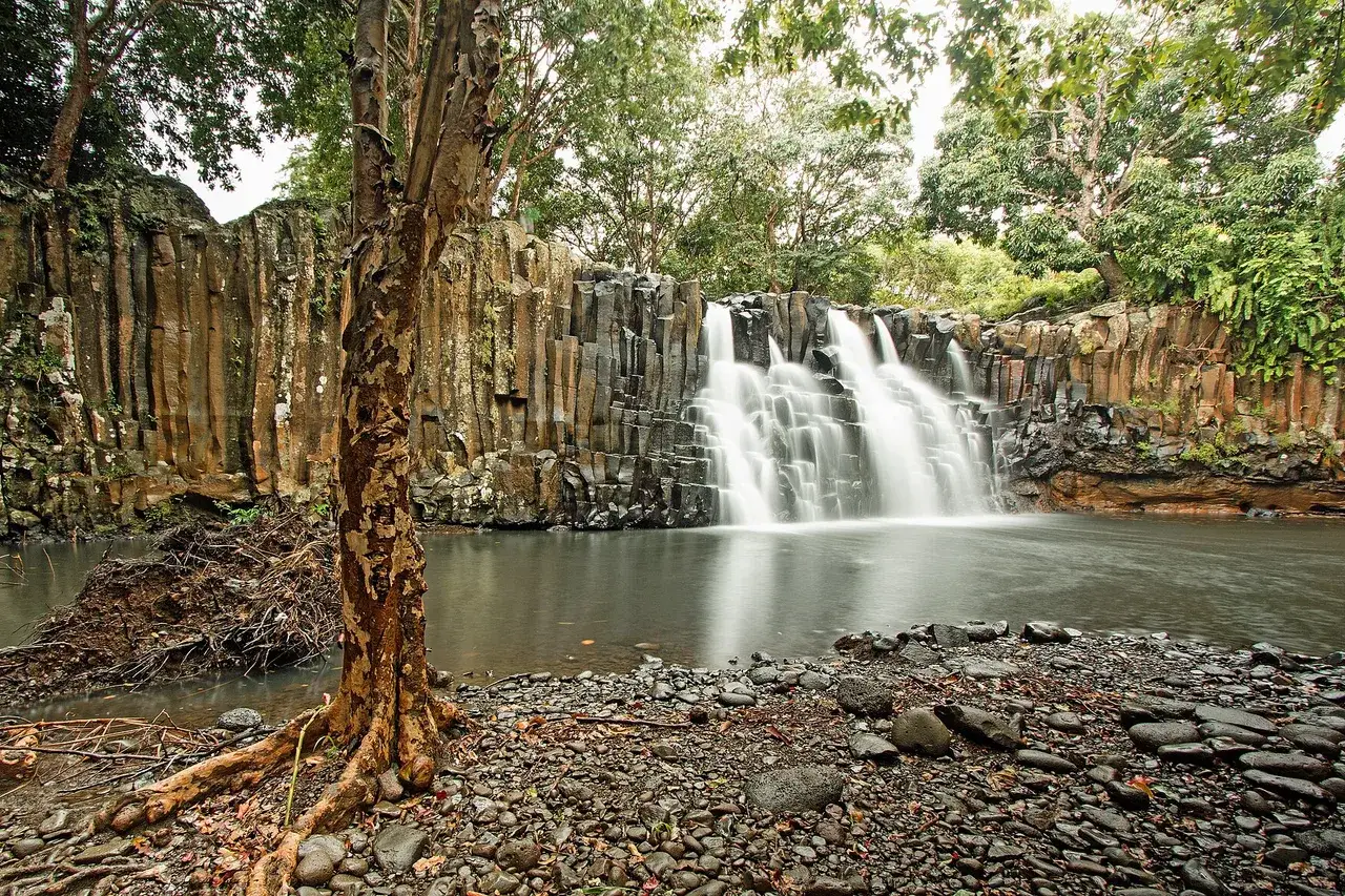 Rochester Falls dropping over basalt columns near Souillac, Mauritius