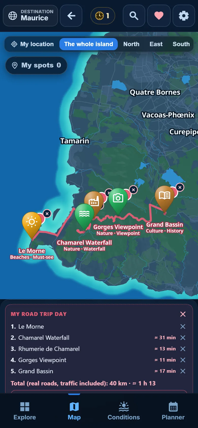 Several places, one single route