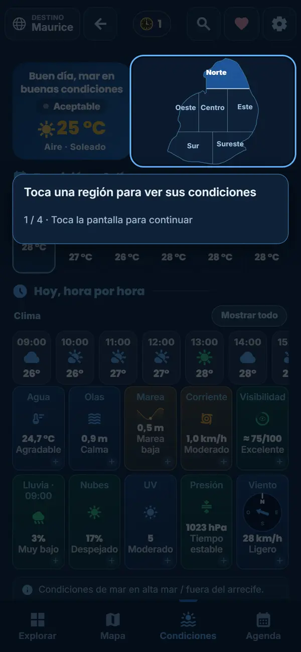 El tiempo de cada región, de un toque