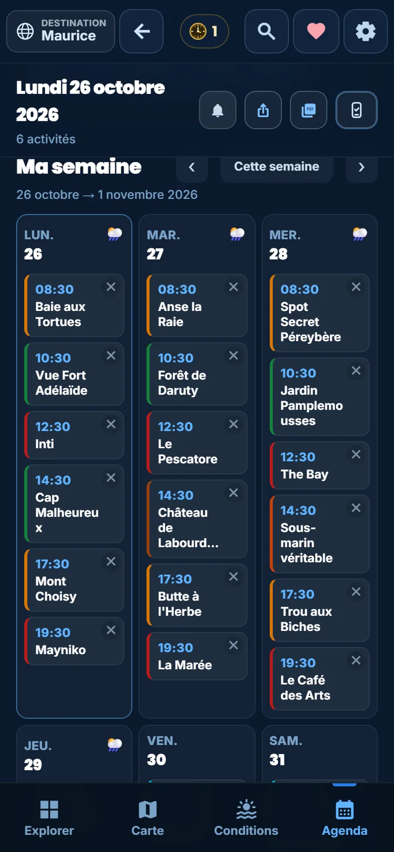 Toute la semaine, jour par jour