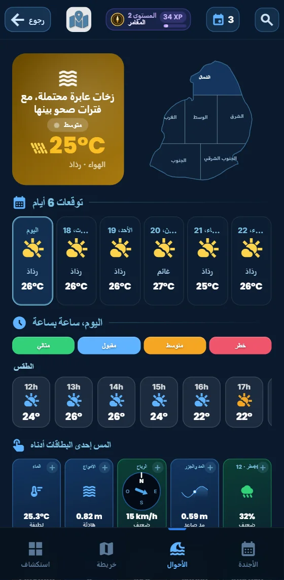 طقس البحر ساعة بساعة
