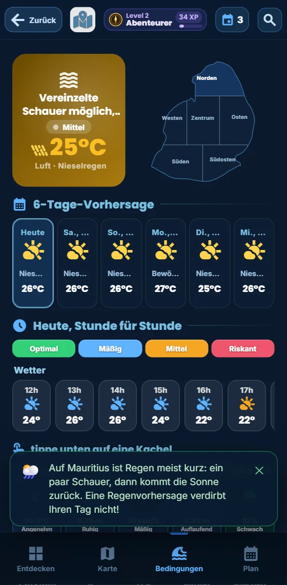 Meeresbedingungen live, Region für Region