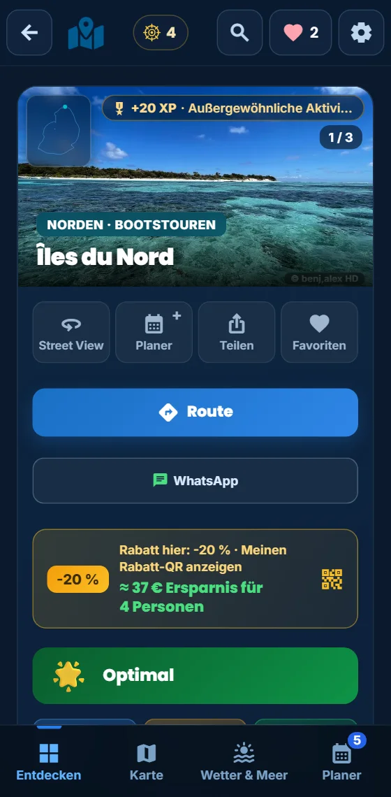 Ein Ausflug zu den Nordinseln in der Moris-Insider-App, mit −20 % Partnerrabatt