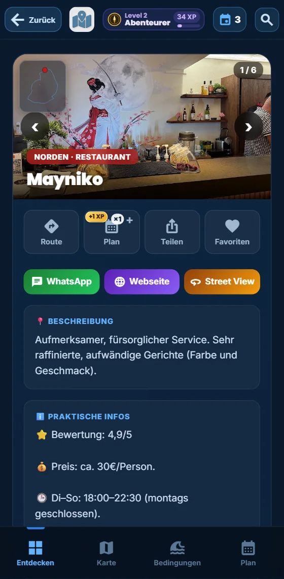 Detailseite eines Restaurants in der App