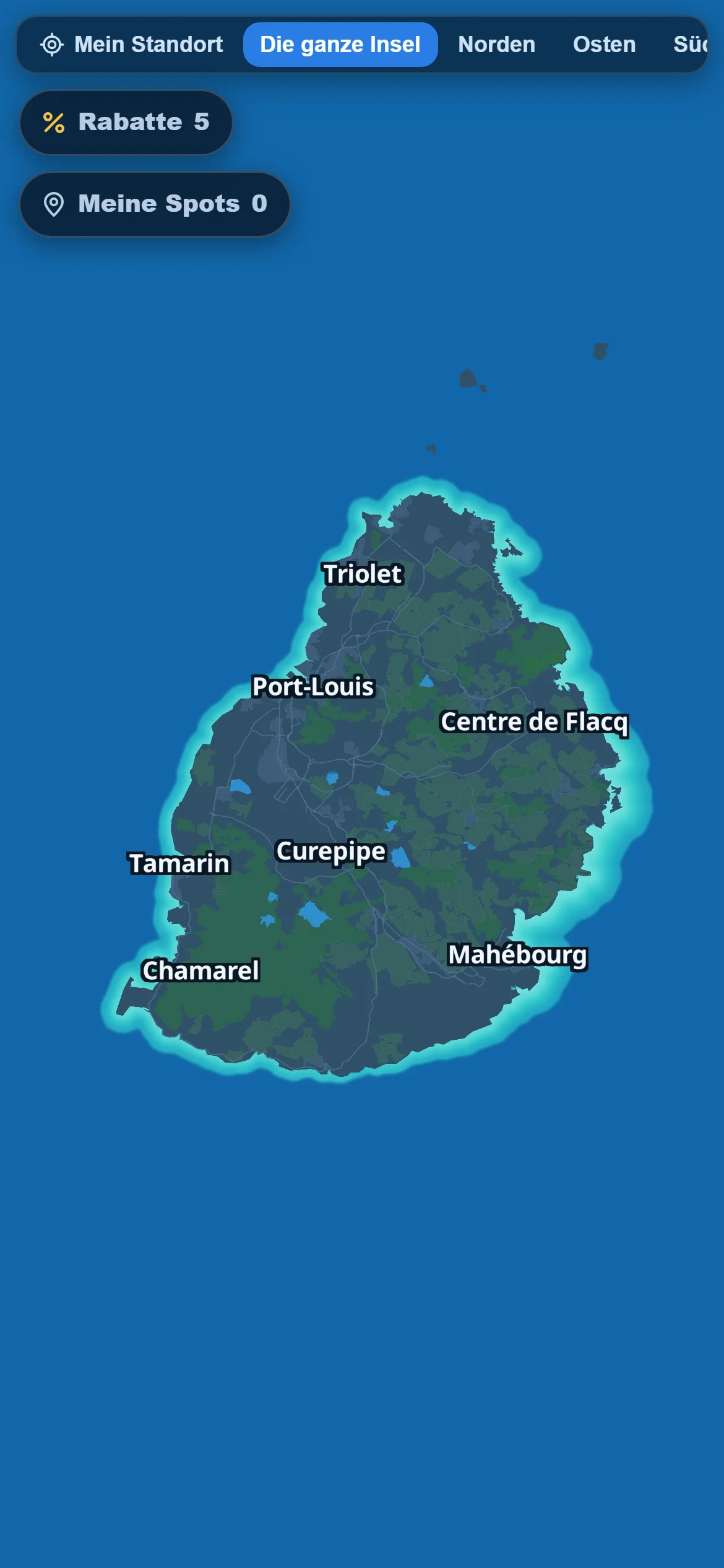 Die Karte — Eine aufgeräumte Karte der Insel. Sie zeigen nur, was Sie sehen wollen.