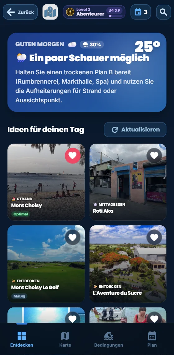 Ab der Ankunft: Tagesideen passend zum Wetter, in der Gratis-App