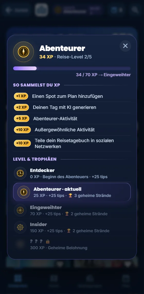 Deine Stufen und dein XP-Fortschritt in der App Moris Insider
