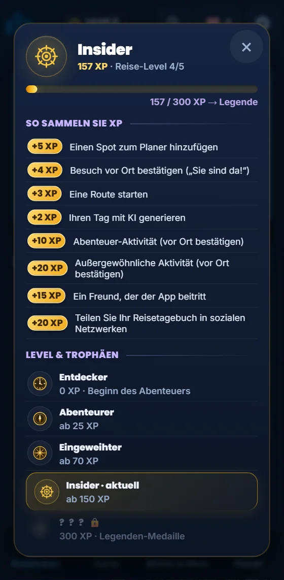 Deine Stufen und dein XP-Fortschritt in der App Moris Insider