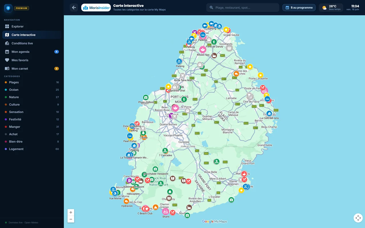 Carte interactive de l'île sur ordinateur