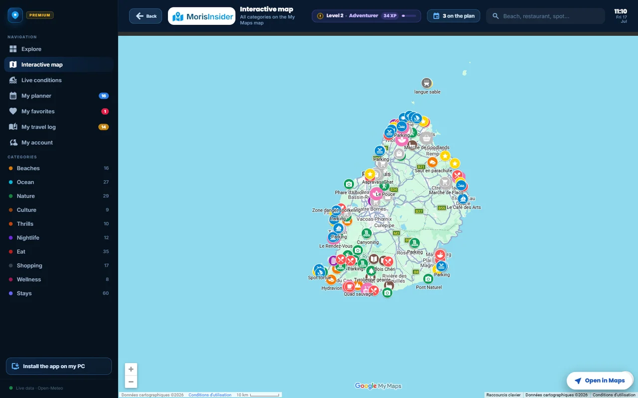 The island's interactive spot map