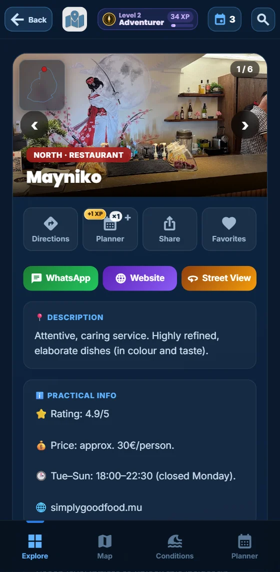A restaurant page in the app