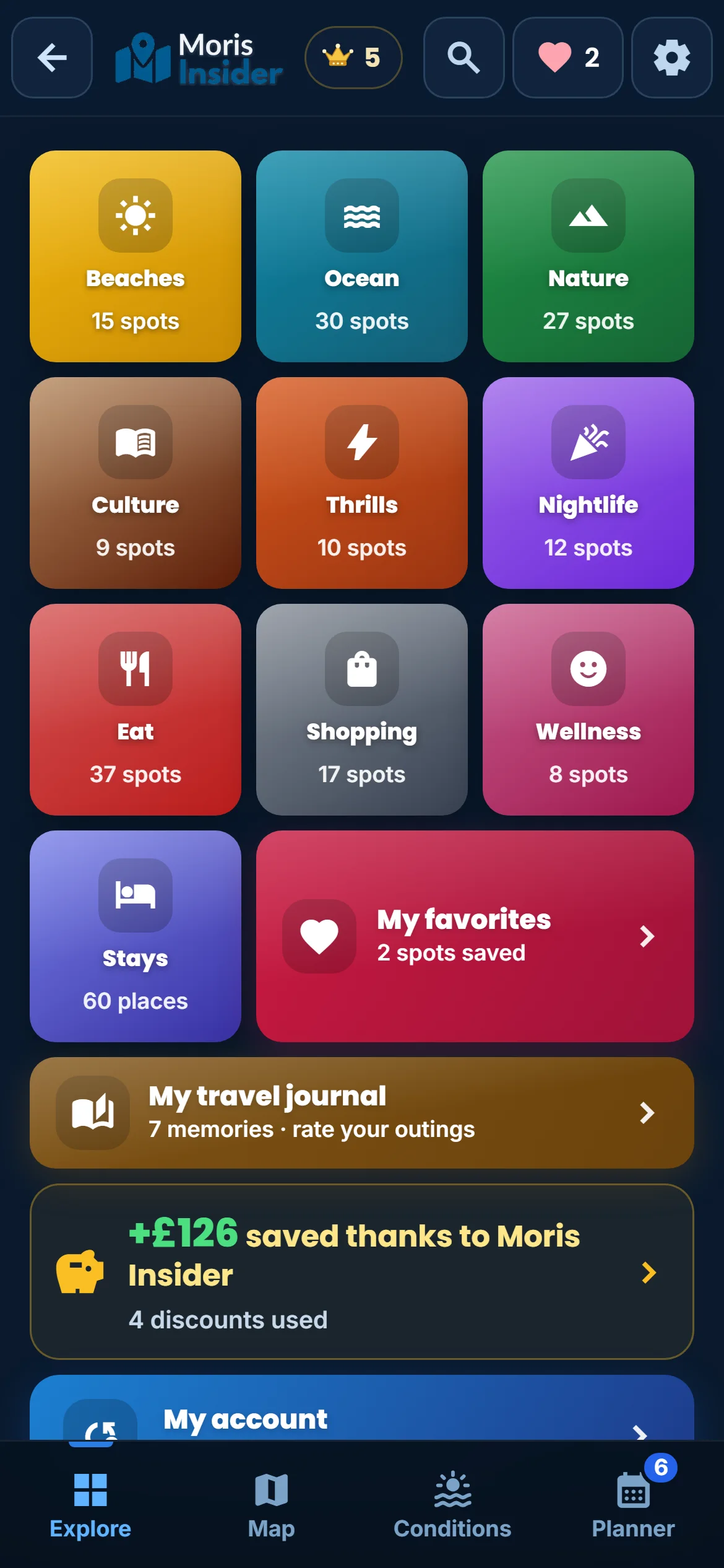 Explore — 225 hand-picked places, sorted by mood. You filter, you compare, you decide.