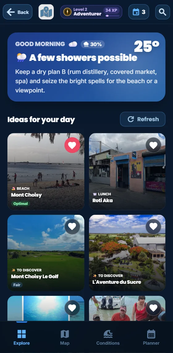 From day one: today's ideas matched to the weather, in the free app