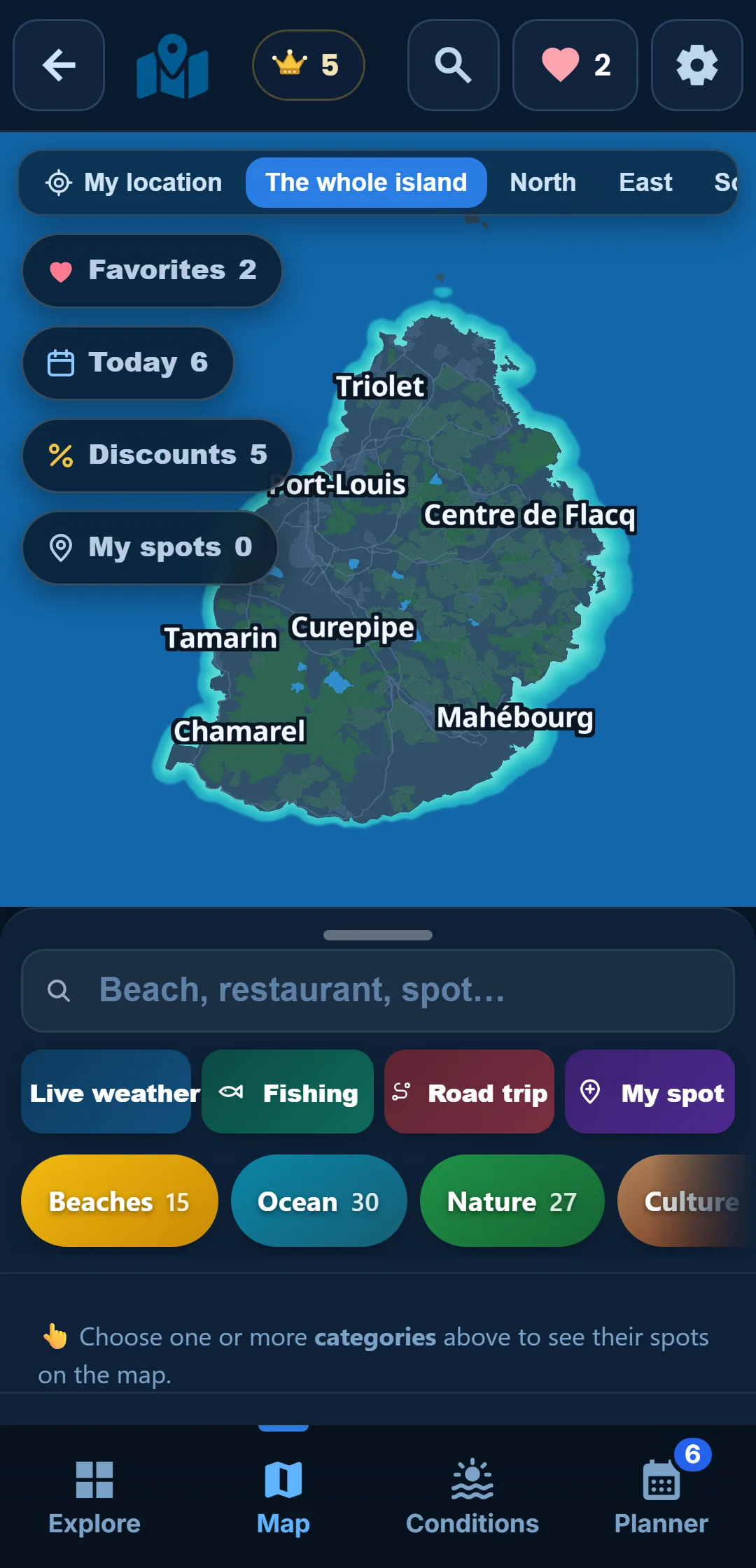 The map — A clean map of the island. You only show what you want to see.