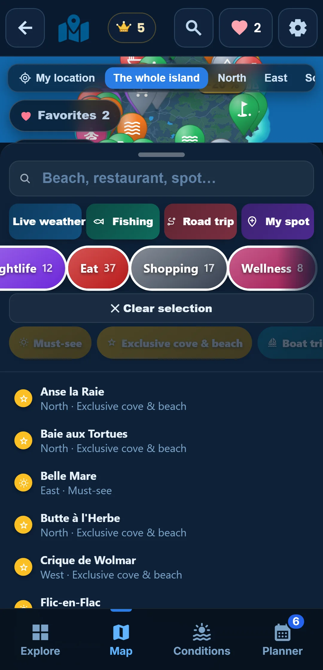 Sub-categories — Every category unfolds: under “Ocean”, keep snorkelling only.