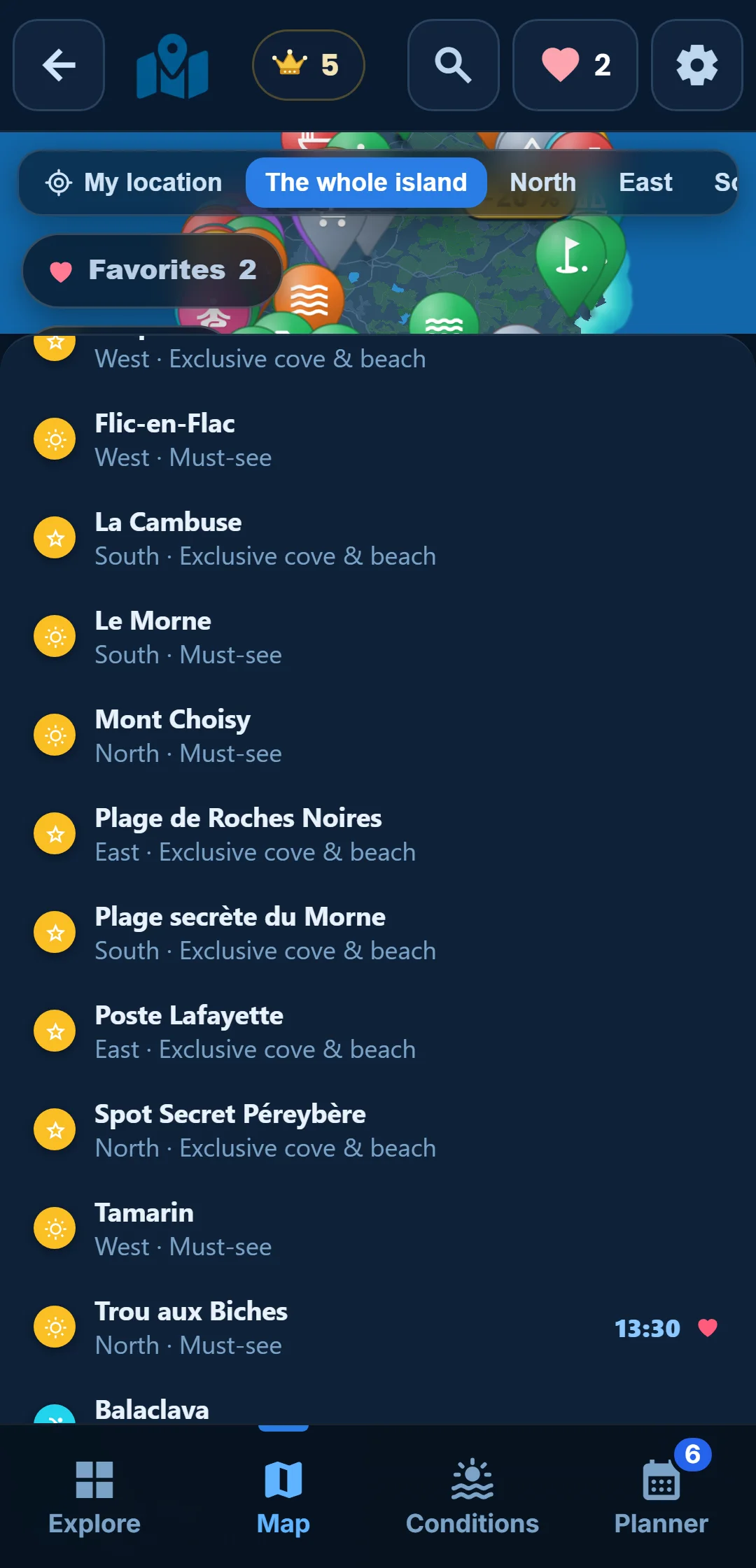 Sub-categories — Every category unfolds: under “Ocean”, keep snorkelling only.