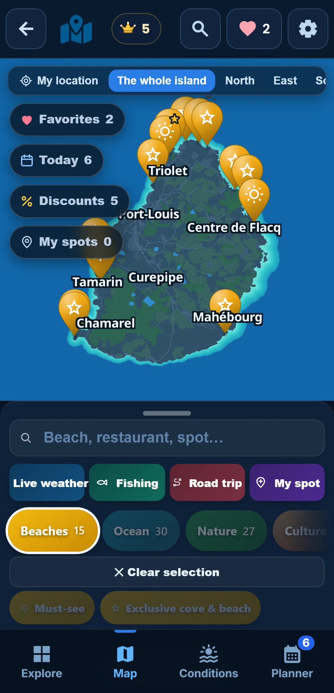 Sub-categories — Every category unfolds: under “Ocean”, keep snorkelling only.