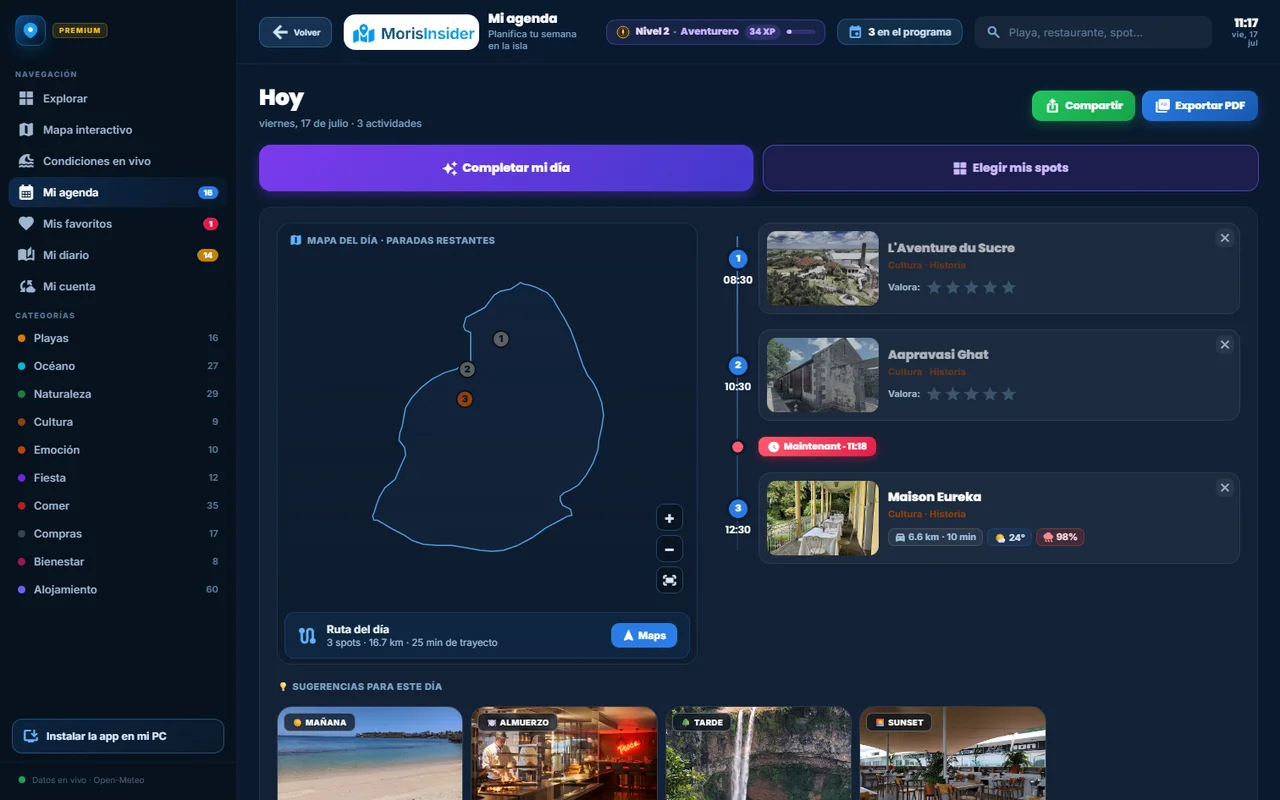 El planificador del día en la app Moris Insider