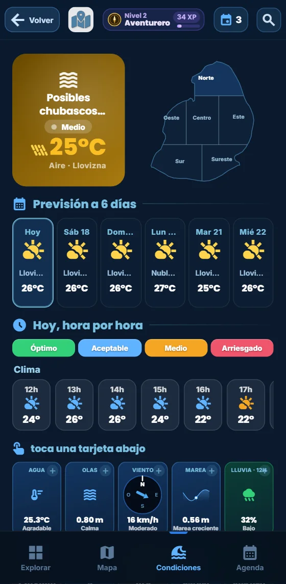 Las condiciones del mar en tiempo real, región por región