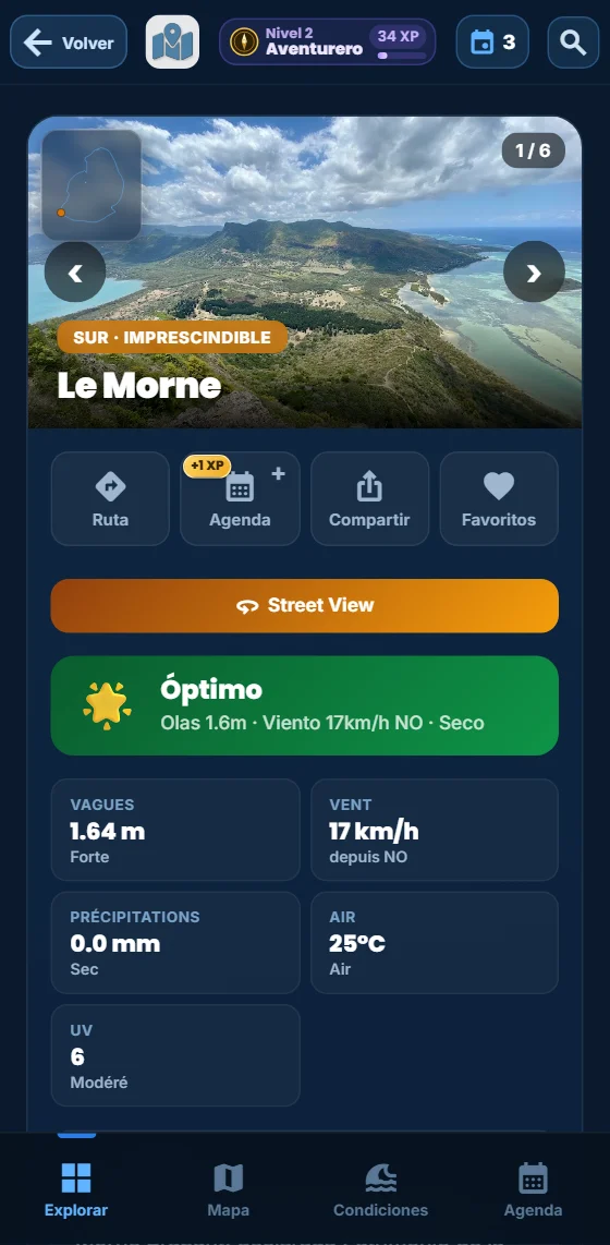 La página de Le Morne en la app Moris Insider