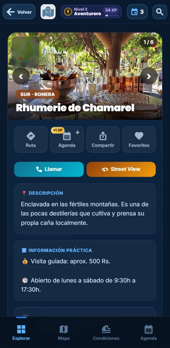 La página de una actividad en la app