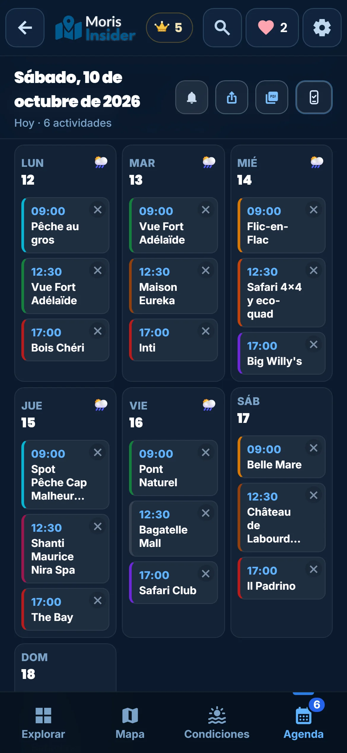 Mi semana — Tu semana entera, día a día. Mueves, ajustas — nada está cerrado.