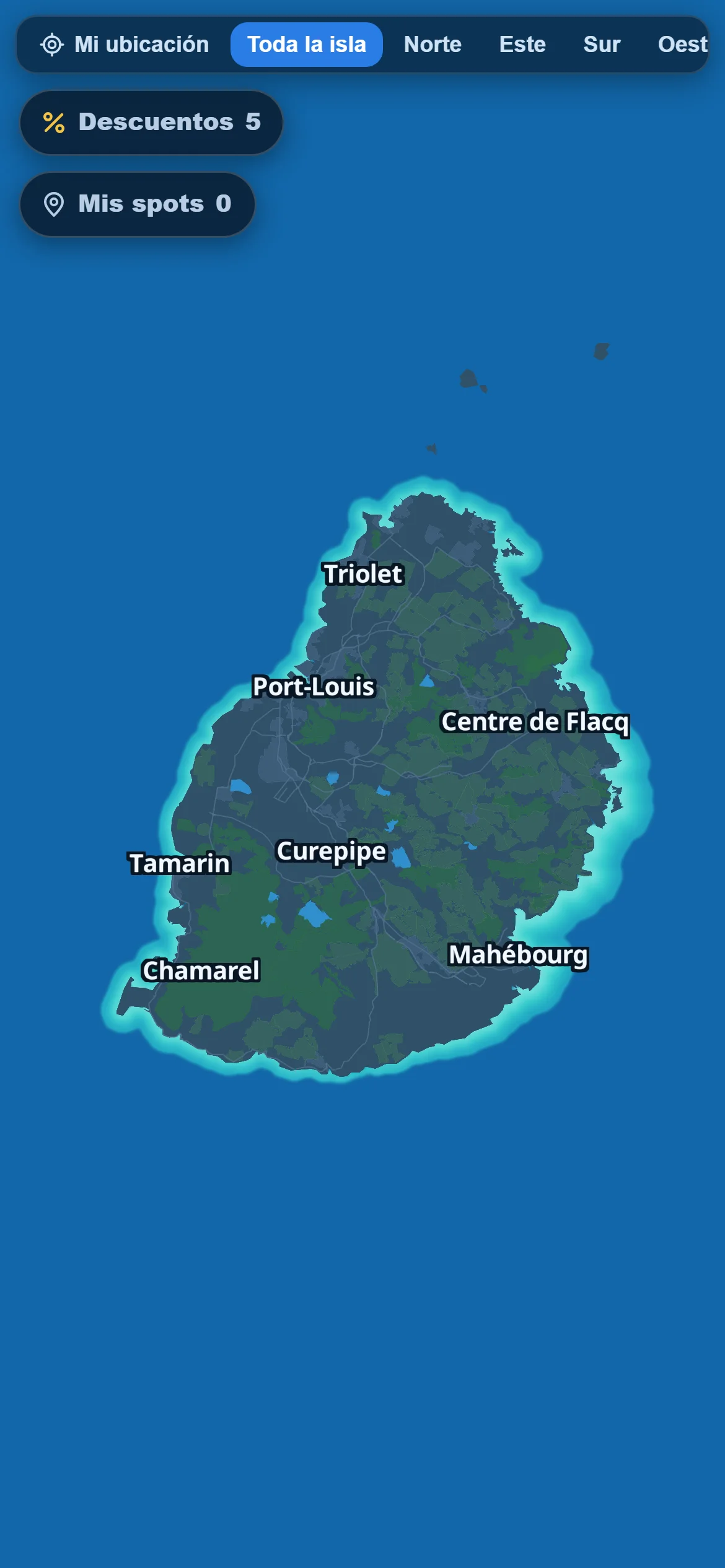 El mapa — Un mapa limpio de la isla. Solo muestras lo que quieres ver.