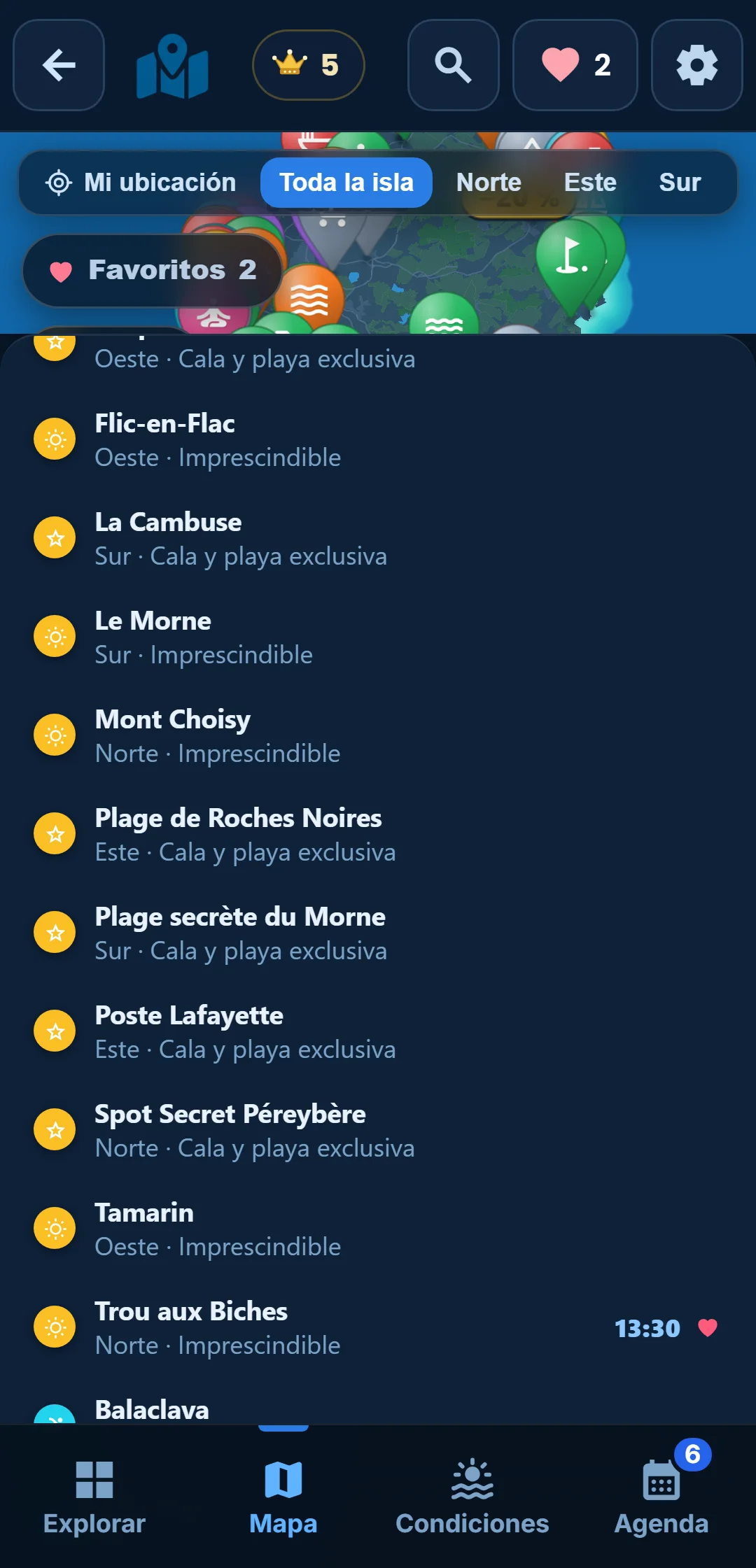 Subcategorías — Cada categoría se despliega: en « Océano », quédate solo con el snorkel.