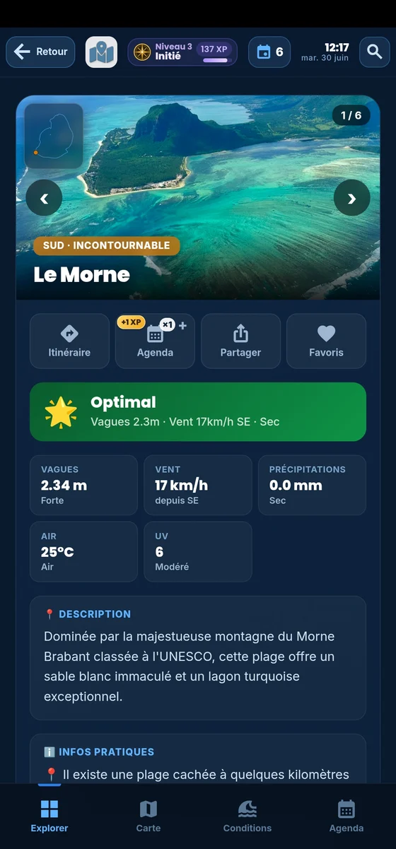 Fiche du Morne dans l'app Moris Insider