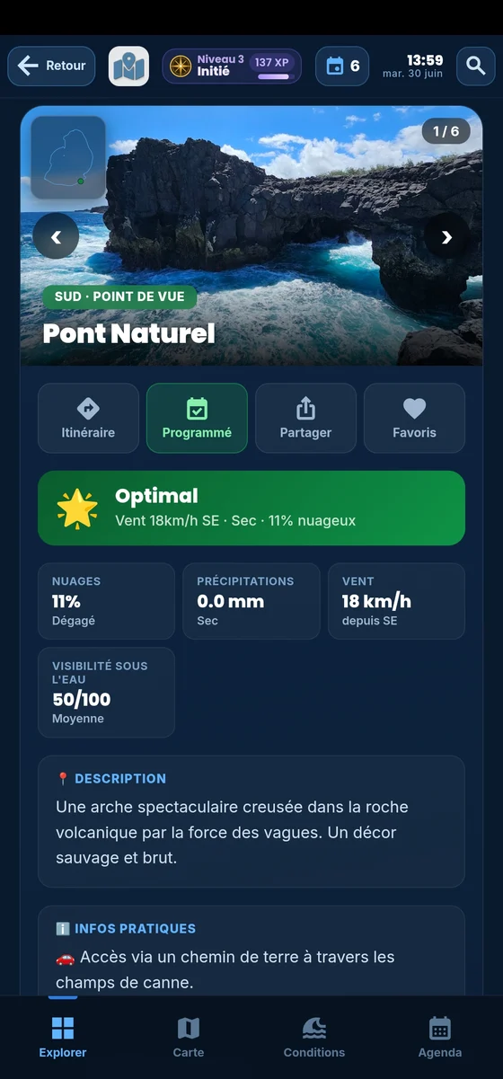 Fiche d'un spot nature dans l'app