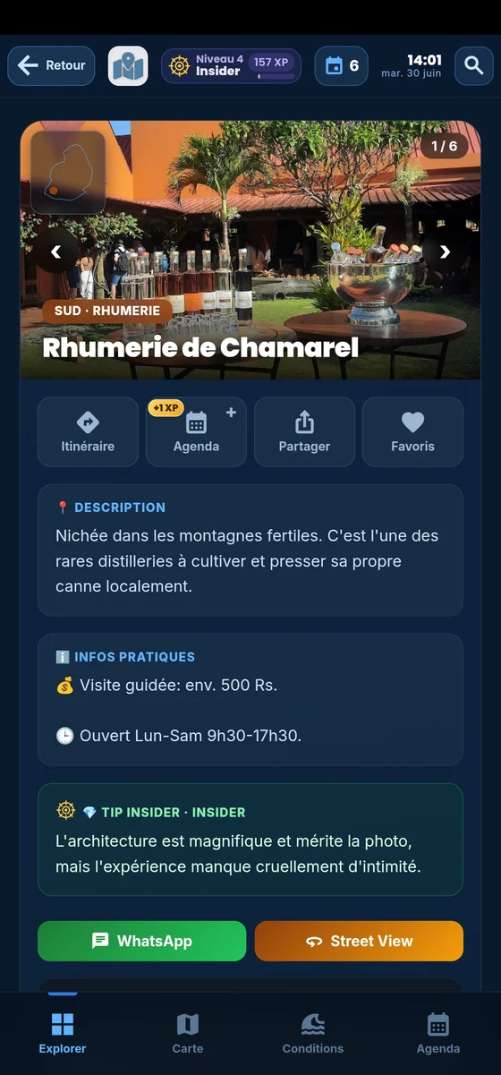 Fiche d'une activité dans l'app