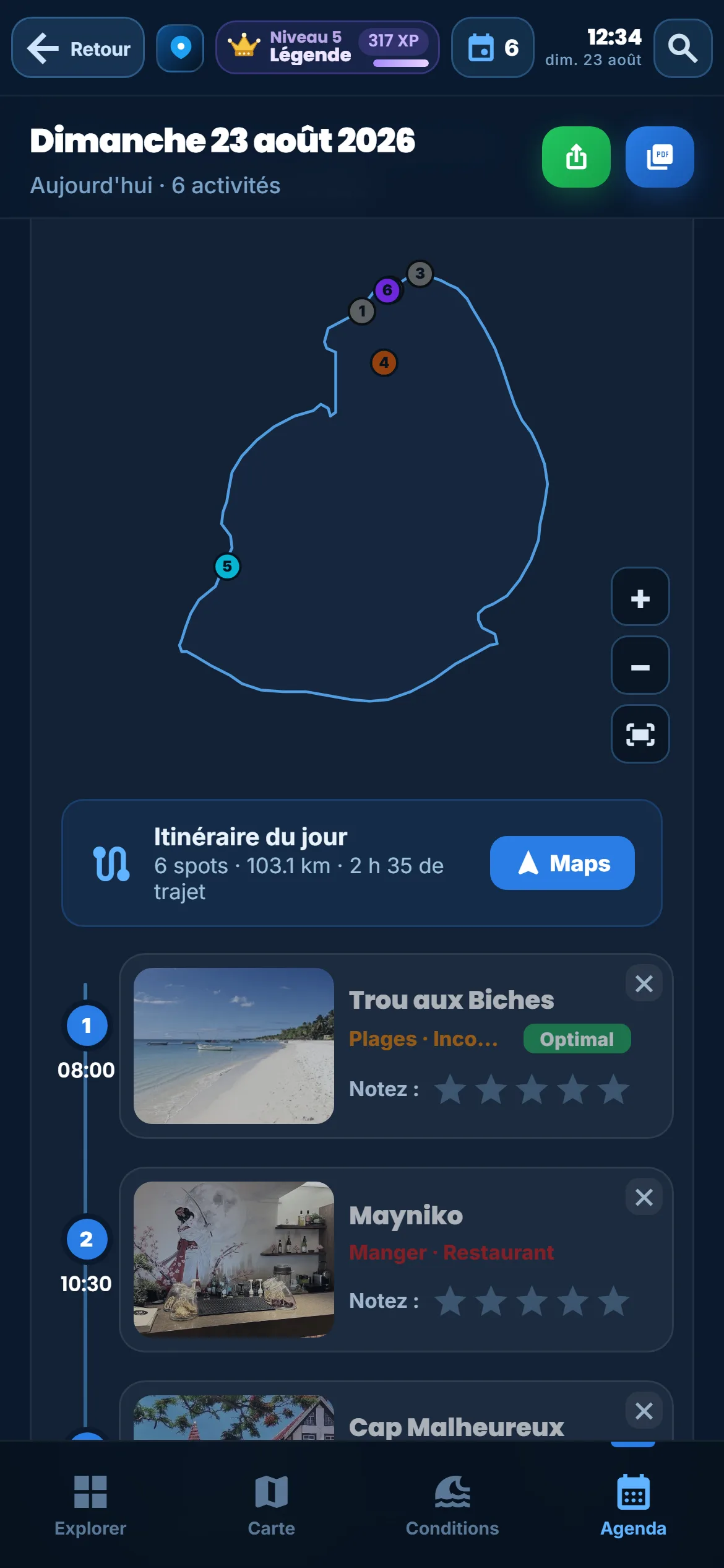 Agenda — Le programme que vous avez construit. L’app le tient à jour, elle ne le décide pas.