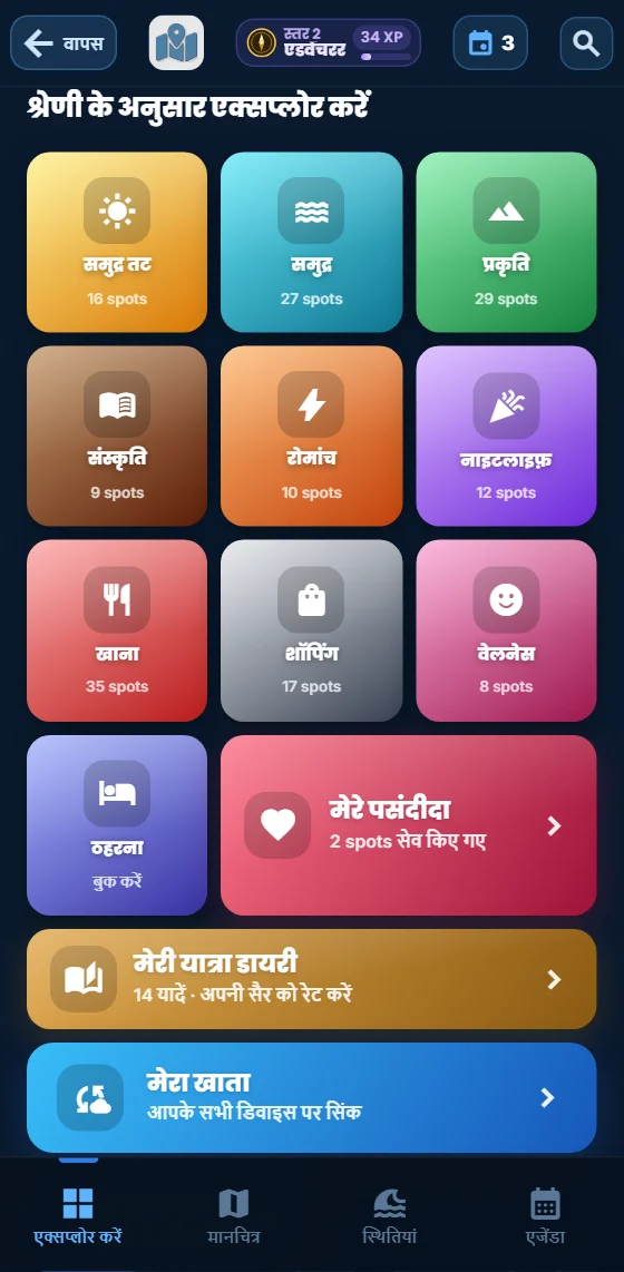 Moris Insider ऐप में अनुभव श्रेणियां