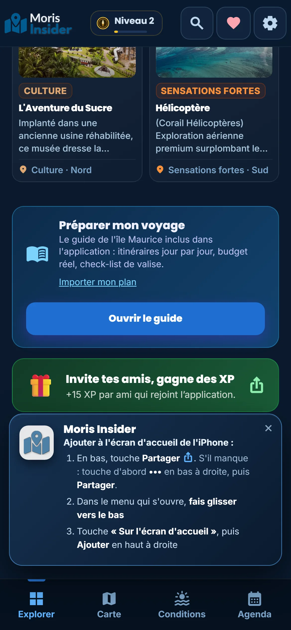 iPhone 上的应用横幅，列出从 Safari 添加到主屏幕的三个步骤