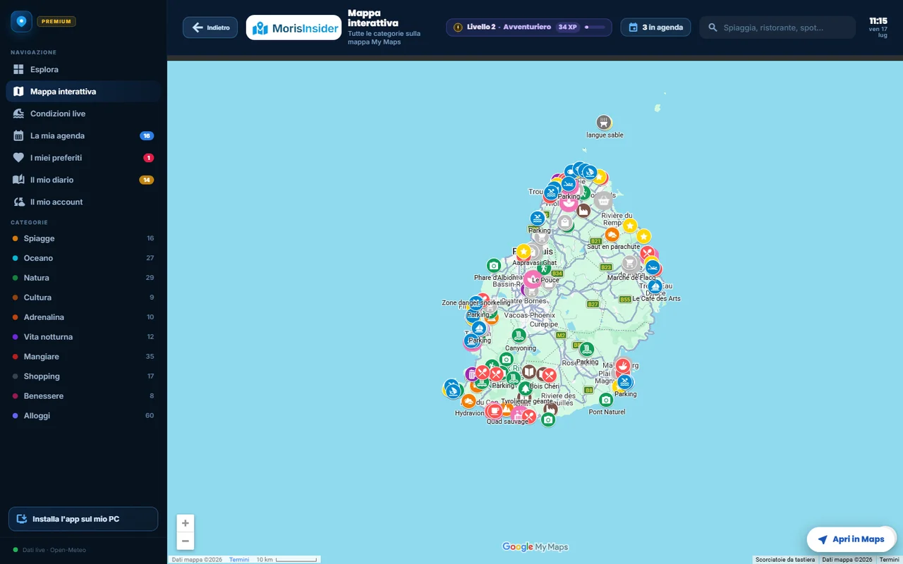 La mappa interattiva degli spot dell'isola