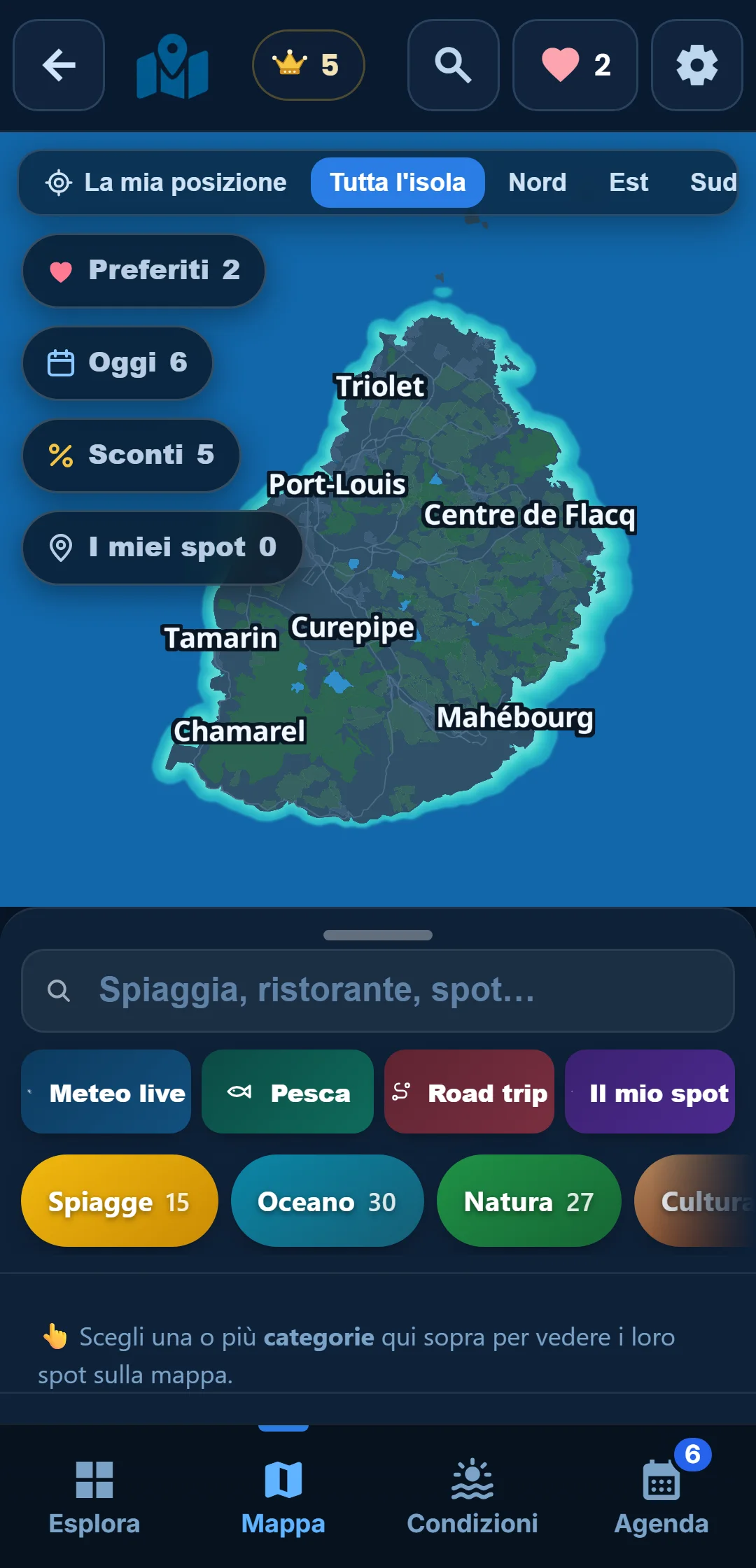 La mappa — Una mappa pulita dell’isola. Mostri solo ciò che vuoi vedere.