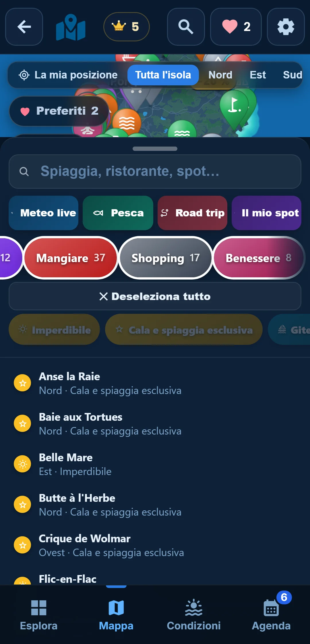 Sottocategorie — Ogni categoria si apre: in « Oceano », tieni solo lo snorkeling.