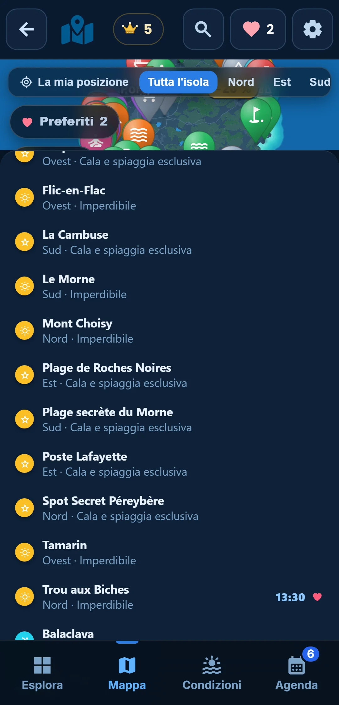 Sottocategorie — Ogni categoria si apre: in « Oceano », tieni solo lo snorkeling.