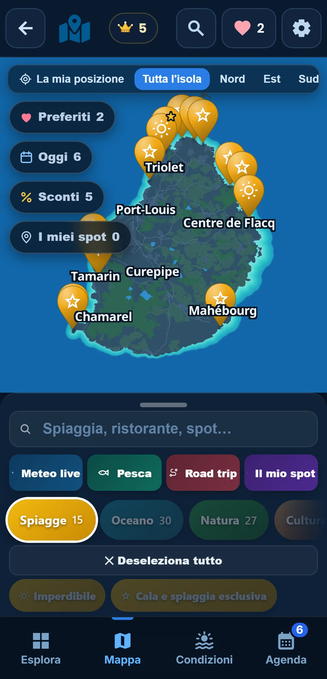 Sottocategorie — Ogni categoria si apre: in « Oceano », tieni solo lo snorkeling.