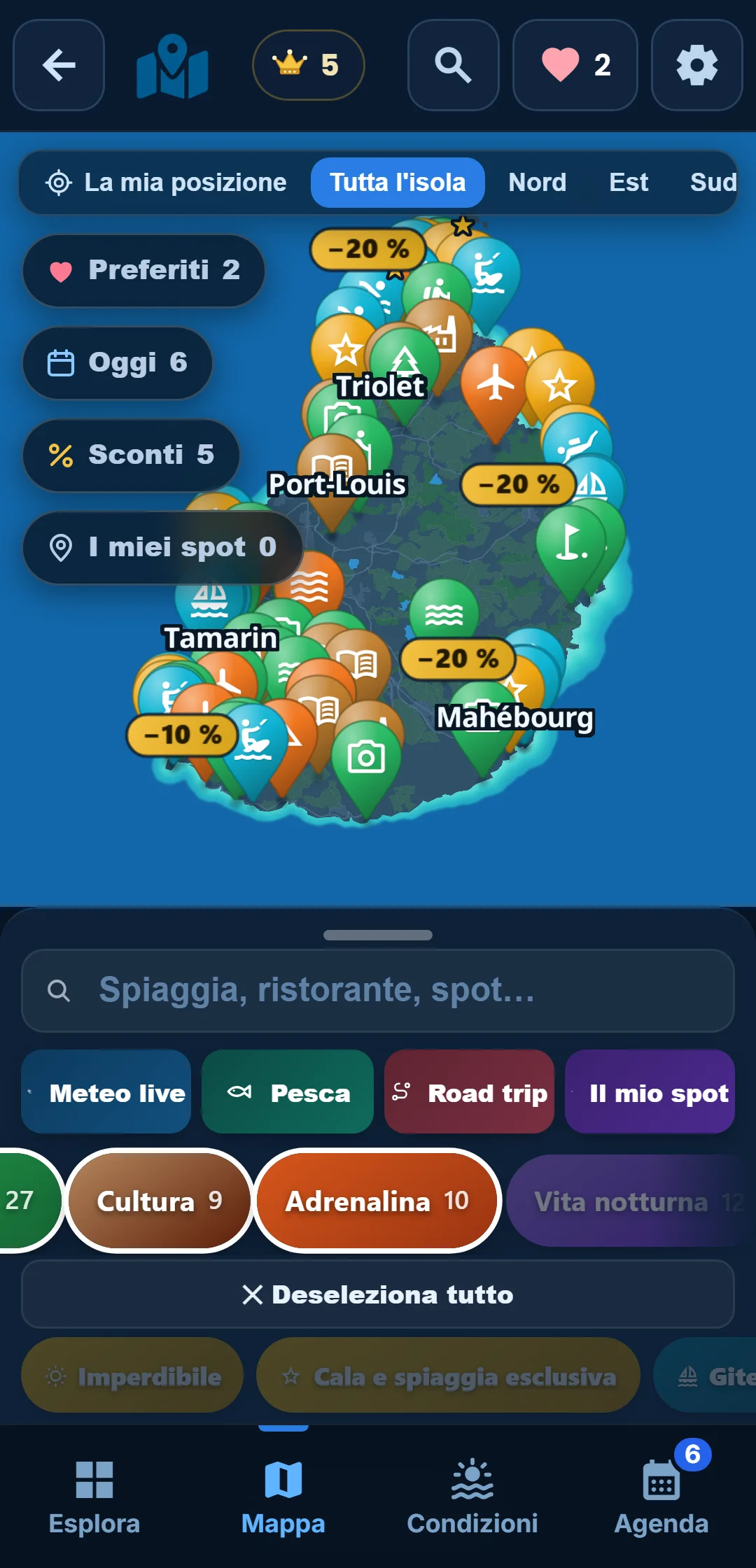 Sottocategorie — Ogni categoria si apre: in « Oceano », tieni solo lo snorkeling.