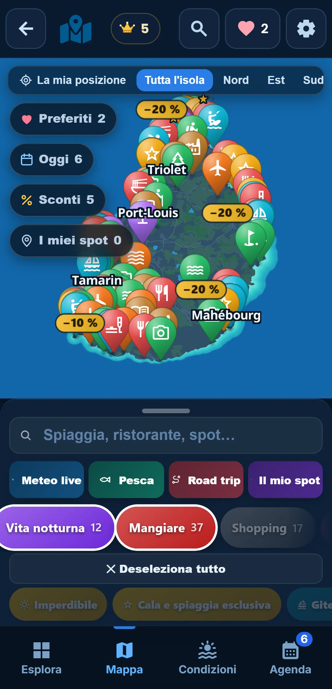 Sottocategorie — Ogni categoria si apre: in « Oceano », tieni solo lo snorkeling.