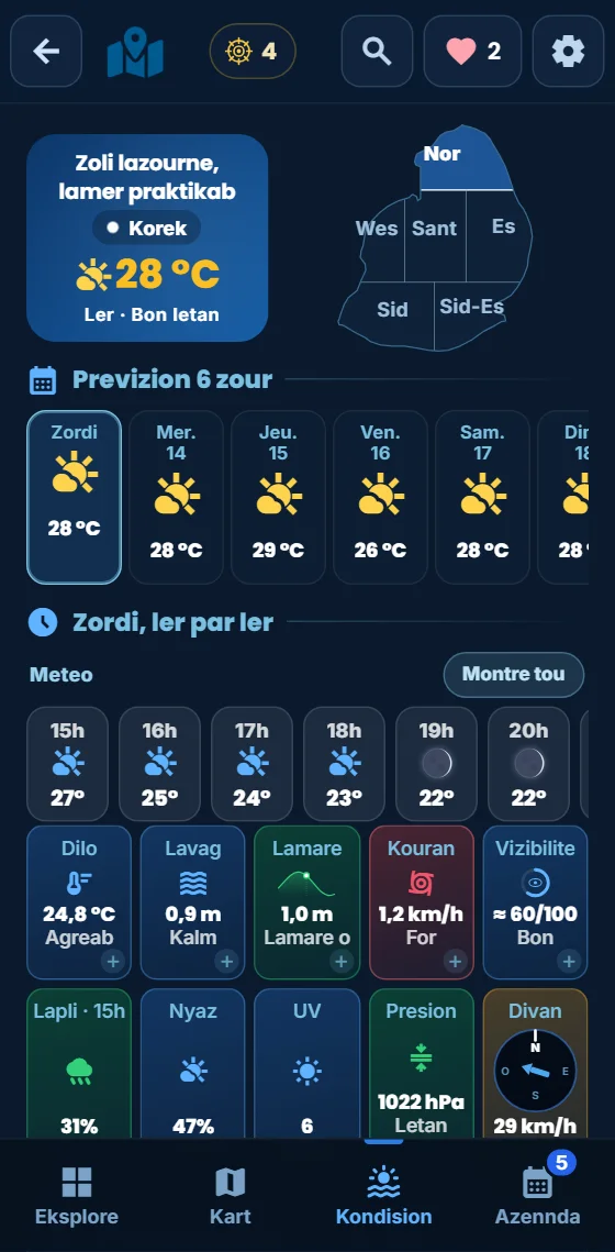 Kondision lanmer par rezion dan app Moris Insider