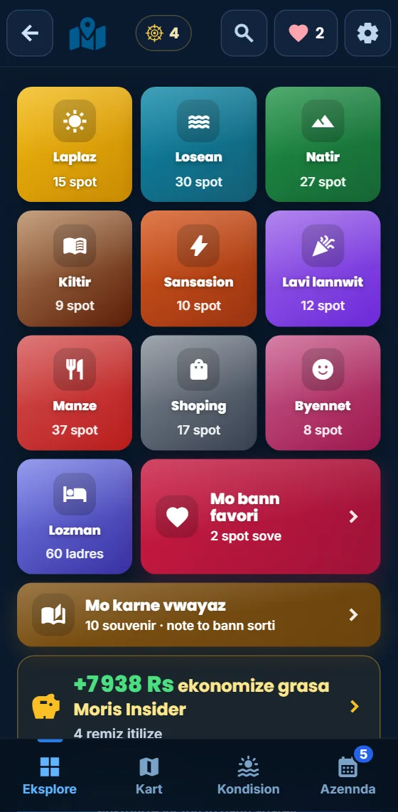 Kategori leksperyans dan app Moris Insider