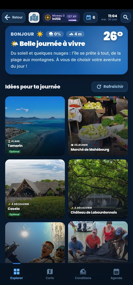 Moris Insider sur mobile — accueil