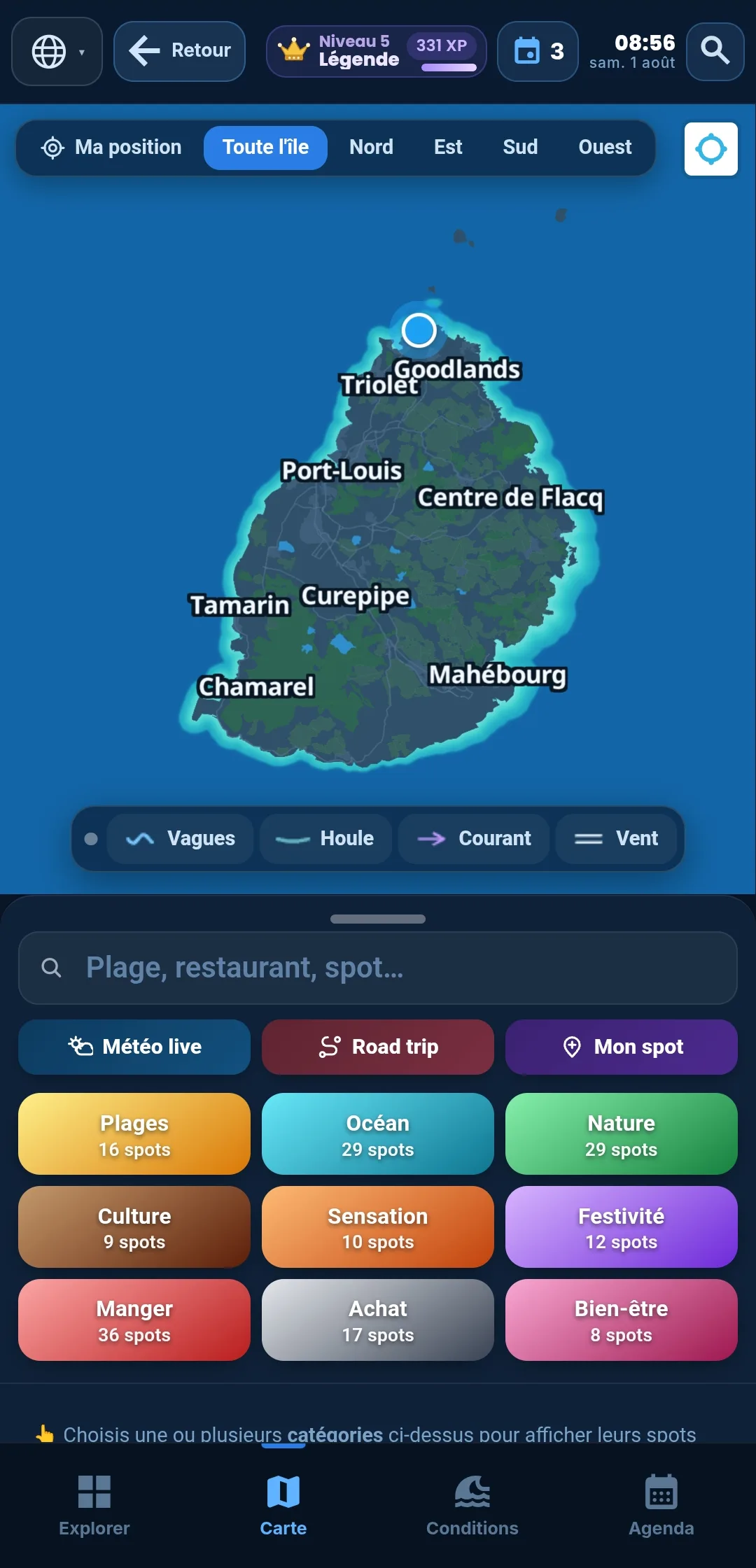 La carte — La carte de l’île, propre. Vous n’affichez que ce que vous voulez voir.