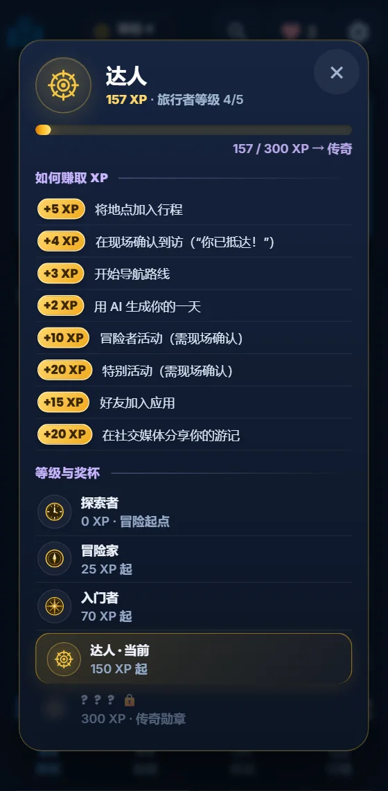 Moris Insider应用中的等级与经验值进度
