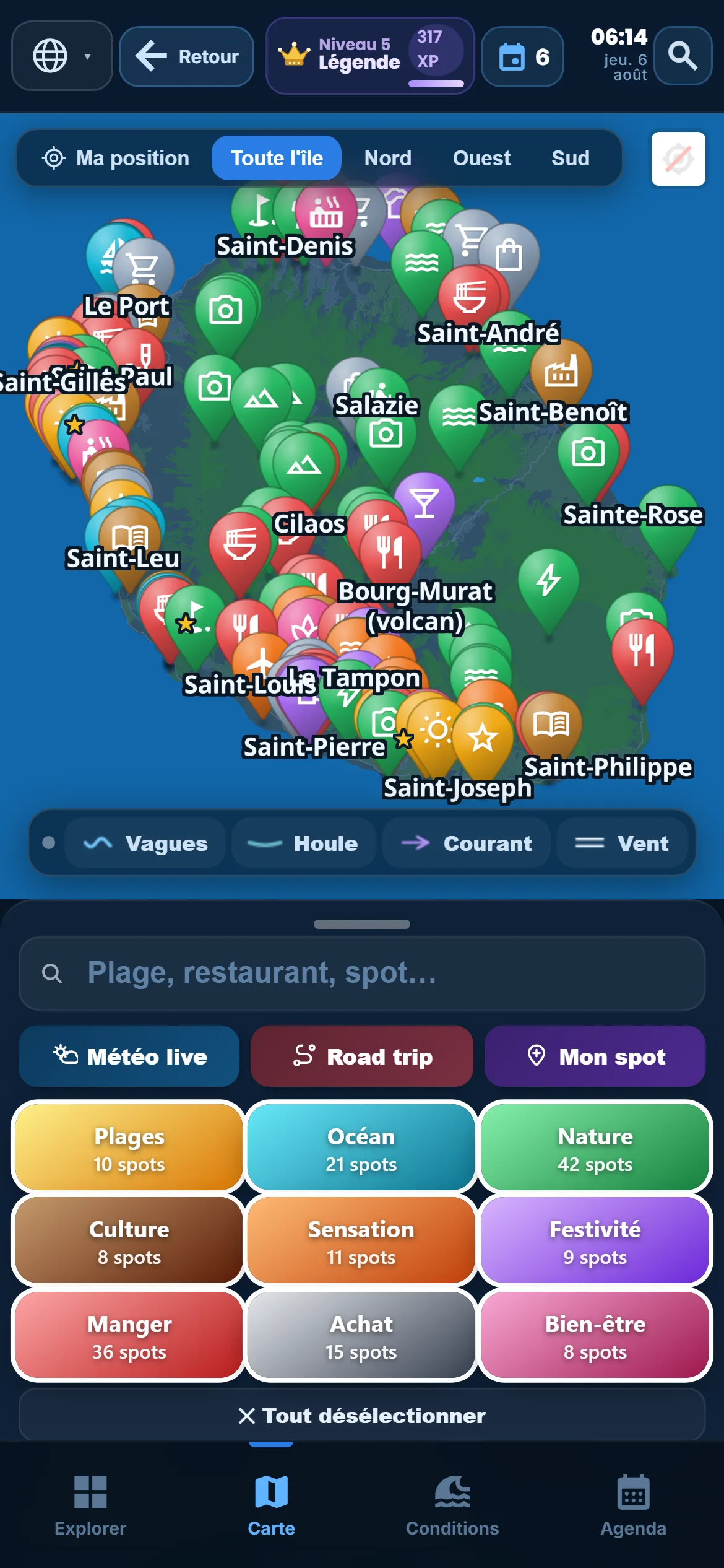Sub-categories — Every category unfolds: under “Ocean”, keep snorkelling only.
